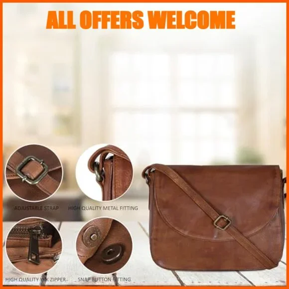 Genuine Leather Crossbody Purse with Adjustable Strap and Multiple Pockets